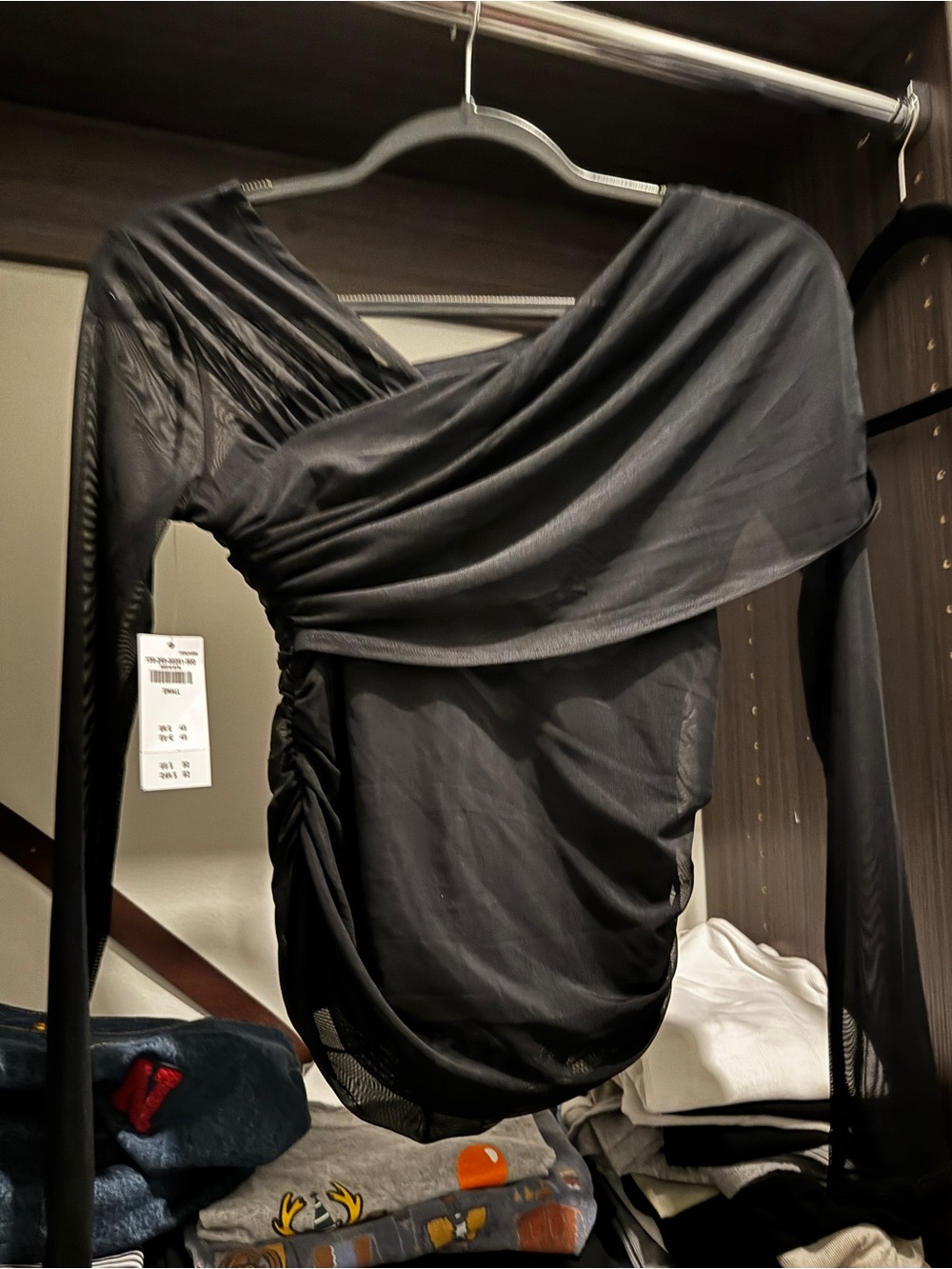 Abercrombie & Fitch Black Asymmetric Ruched Long Sleeve Top